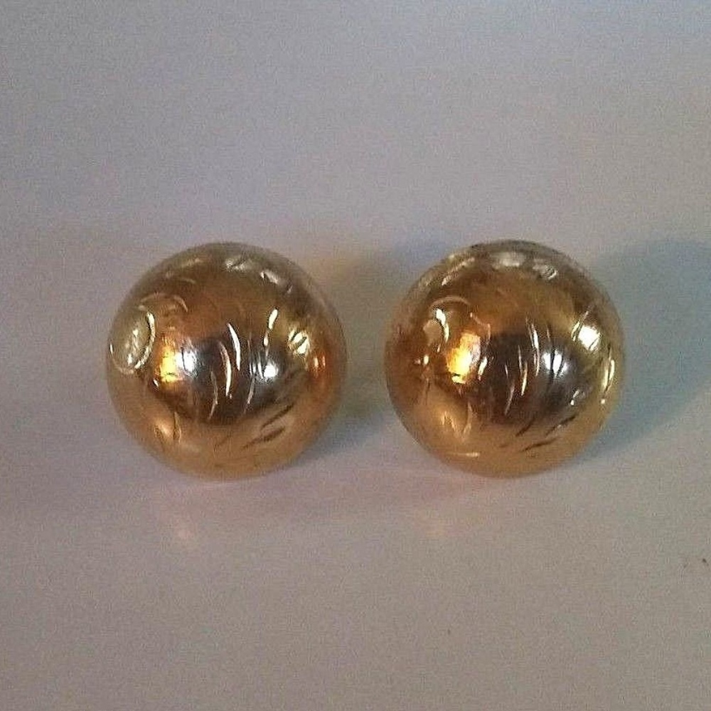 Gold Over Sterling Etched Button Earrings Pierced